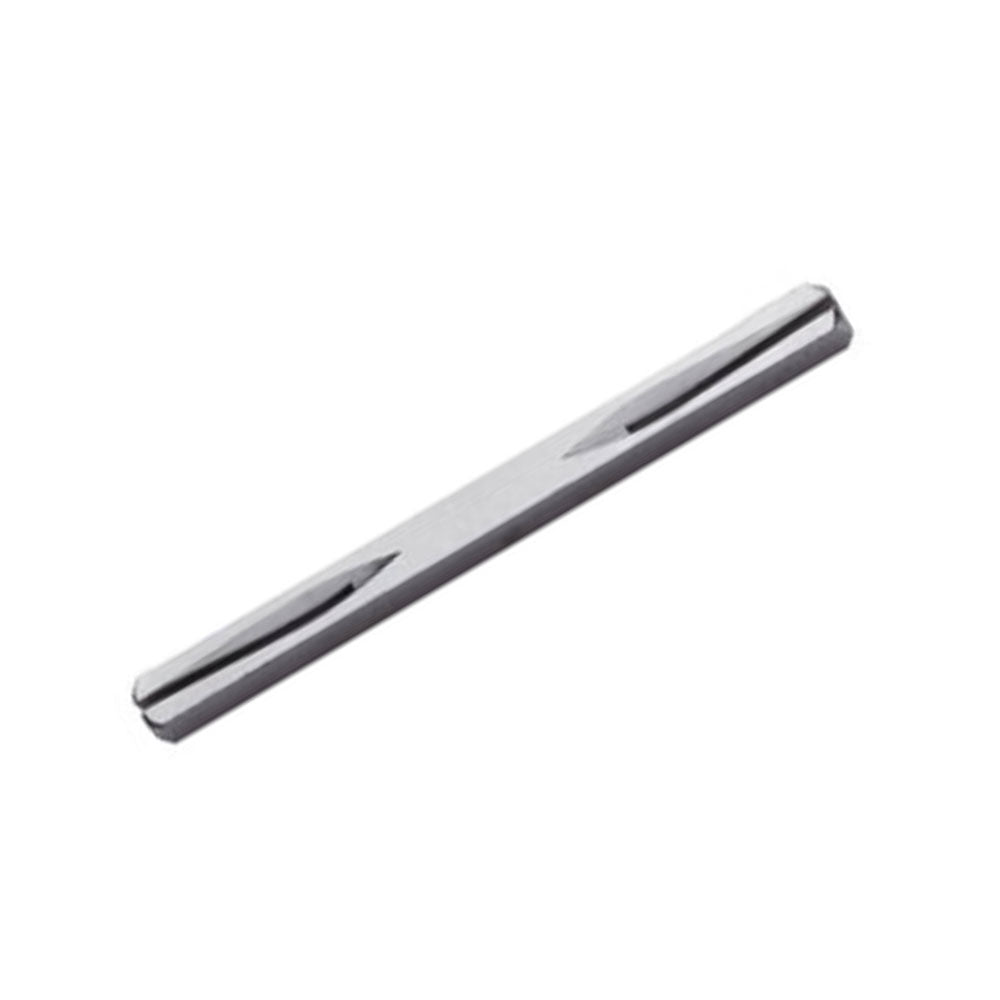 Intersteel en Metafa krukstift met zaagsnede 8x120 mm en schroefwisselstift — vierkante verbindingsstift met zaagsneden op beide zijden voor kruk-vergrendelings-schroef, voor binnendeur en voordeur in diverse lengtes.