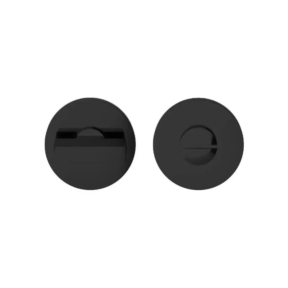 HDD Pro en Artitec WC garnituur mat zwart — toiletrozet-set met rood/wit indicator en buitenkant ontgrendel-stift voor badkamer- en toilet-binnendeur in moderne strakke uitvoering, krukstift 8 mm vierkant.
