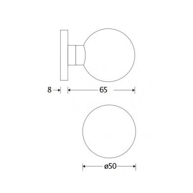 Artitec Knopkruk op rozet Kogel 50mm/Vivo mat nikkel ongelakt