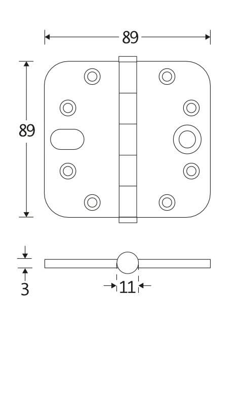Artitec Mi Satori Kogellagerscharnier SKG3 ronde hoek vlak 89x89mm messing ongelakt - Deurbeslag-expert