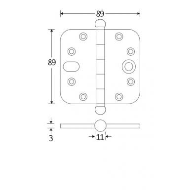 Artitec Mi Satori Kogellagerscharnier SKG3 ronde hoek bol 89x89mm messing ongelakt - Deurbeslag-expert