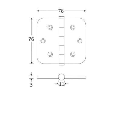 Artitec Mi Satori Kogellagerscharnier ronde hoek vlak 89x89mm messing antiek brons - Deurbeslag-expert