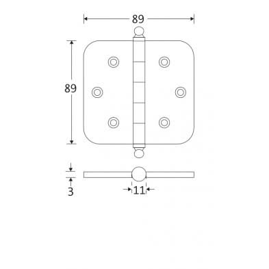 Artitec Mi Satori Kogellagerscharnier ronde hoek bol 89x89mm messing antiek brons - Deurbeslag-expert