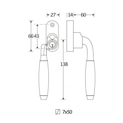 Artitec Mi Satori SKG2 Draaikiep sluiting Ton ebben/smal Rechts messing antiek
