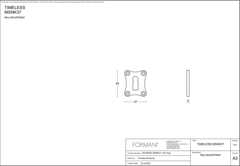 Formani | Sleutelplaatje | MSNK37 | 44mm | glans nikkel