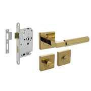 Intersteel Deurbeslag Set Toiletslot 63/8mm Wit Met Deurkruk Bau-stil en WC-Messing Titaan Pvd