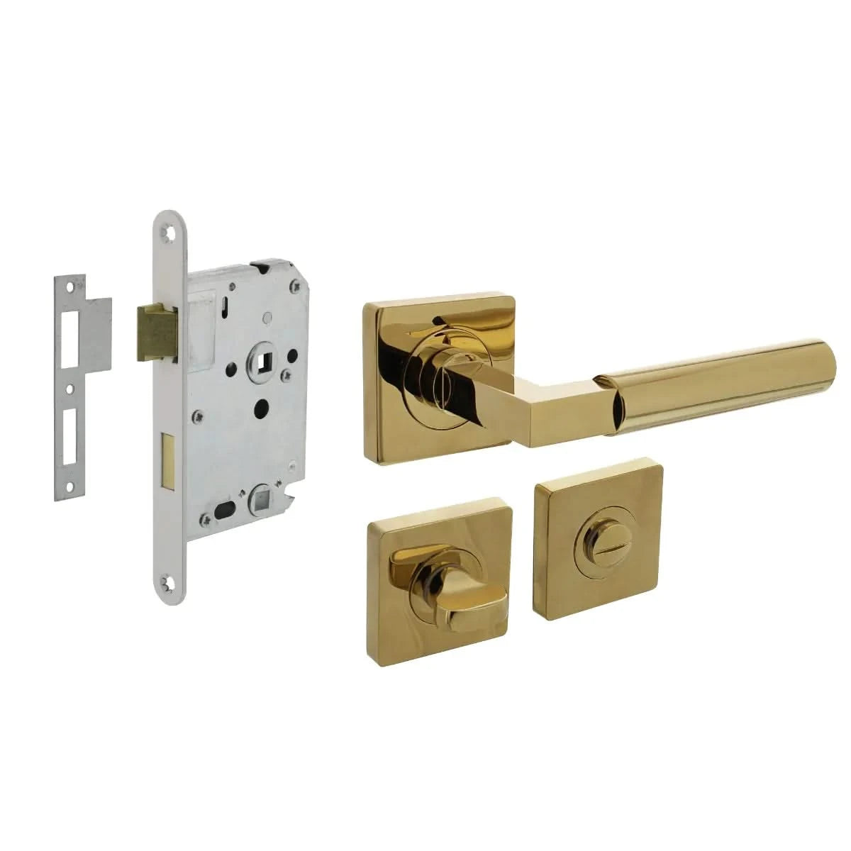 Intersteel Deurbeslag Set Toiletslot 63/8mm Wit Met Deurkruk Bau-stil en WC-Messing Titaan Pvd