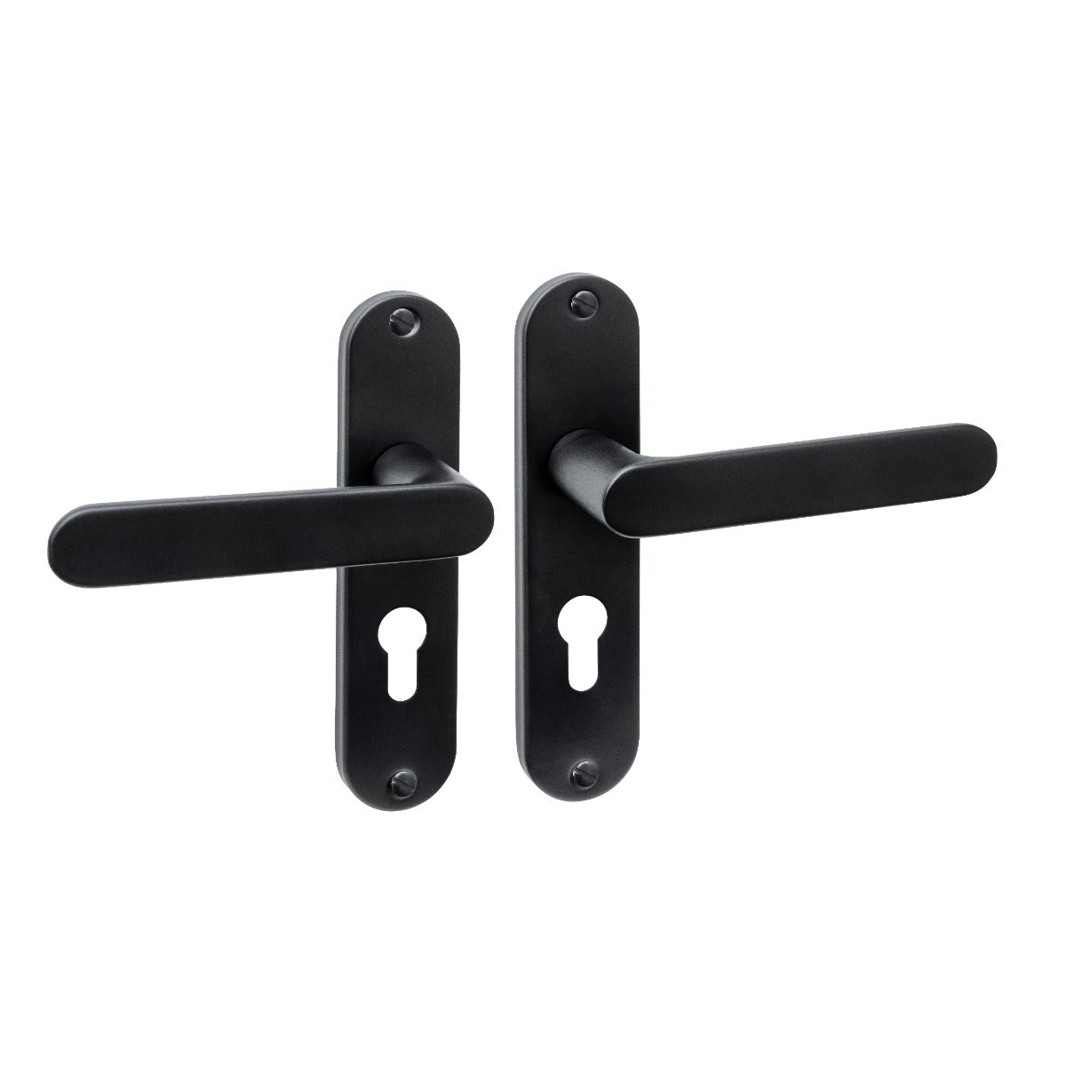 Intersteel Sora Basic deurkruk profielcilinder 55 mm op ovaal schild, mat zwart, vooraanzicht
