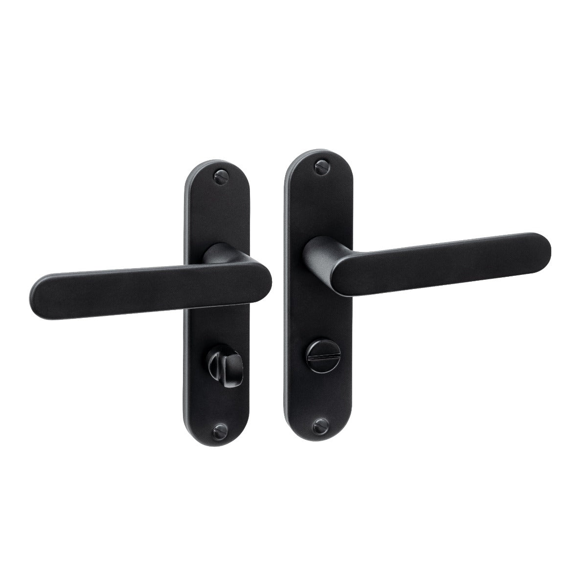 Intersteel Sora Basic deurkruk WC 63/8 op ovaal schild, mat zwart, vooraanzicht