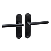 Intersteel deurkruk Jura Basic op ovaal schild 185x41mm mat zwart in blinde uitvoering zonder slotopening, vooraanzicht