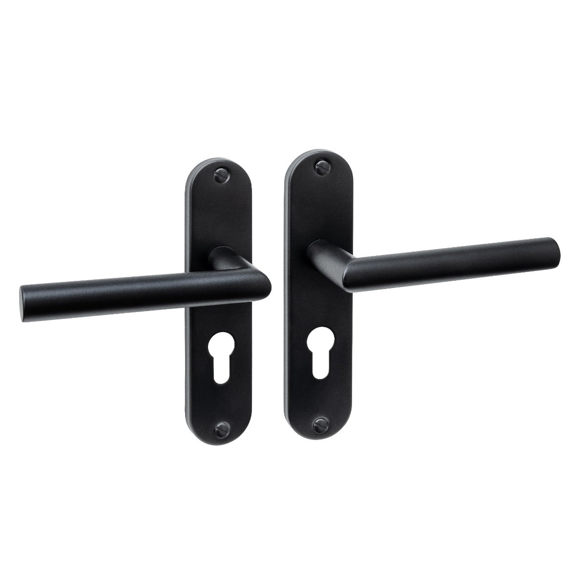 Intersteel deurkruk Jura Basic op ovaal schild 185x41mm mat zwart met profielcilindergat 55 mm, vooraanzicht