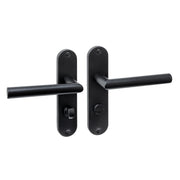 Intersteel deurkruk Jura Basic op ovaal schild 185x41mm mat zwart met wc-sluiting 63/8, vooraanzicht