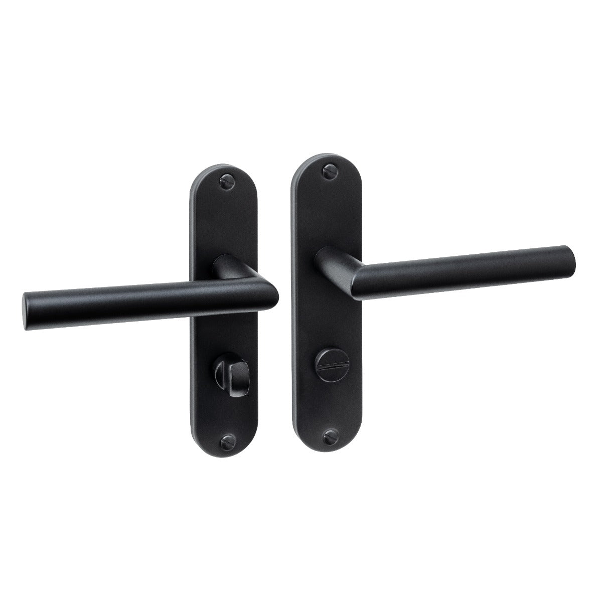 Intersteel deurkruk Jura Basic op ovaal schild 185x41mm mat zwart met wc-sluiting 63/8, vooraanzicht