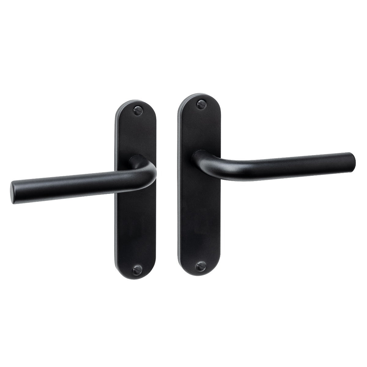 Intersteel deurkruk Luzern Basic op ovaal schild 185x41mm mat zwart in blinde uitvoering zonder slotopening, vooraanzicht