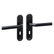 Intersteel deurkruk Luzern Basic op ovaal schild 185x41mm mat zwart met sleutelgat 56 mm, vooraanzicht