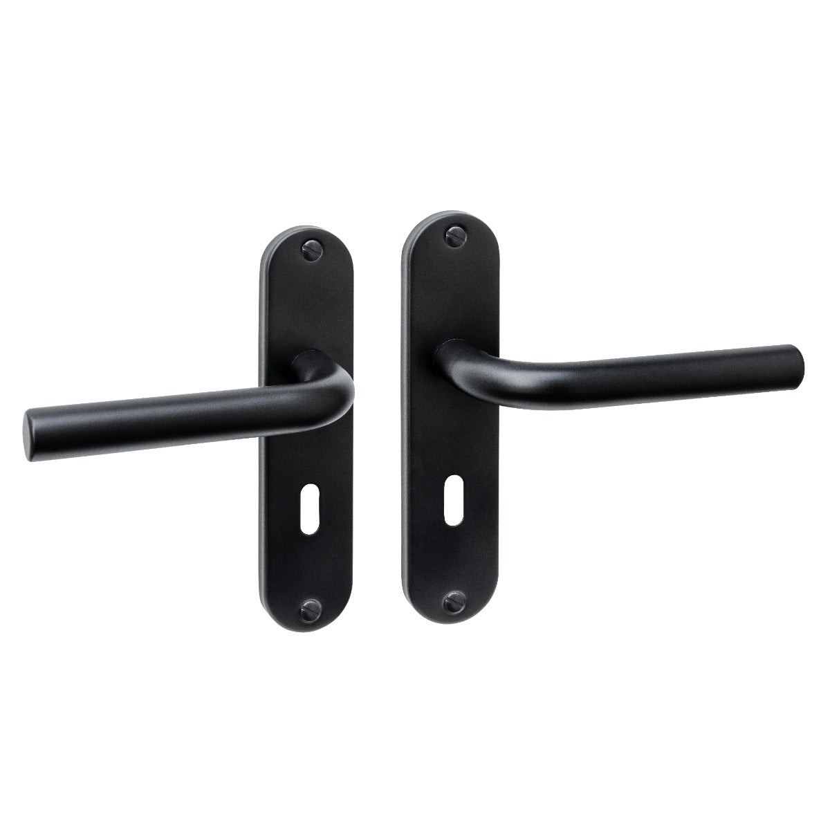 Intersteel deurkruk Luzern Basic op ovaal schild 185x41mm mat zwart met sleutelgat 56 mm, vooraanzicht