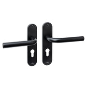 Intersteel deurkruk Luzern Basic op ovaal schild 185x41mm mat zwart met profielcilindergat 55 mm, vooraanzicht