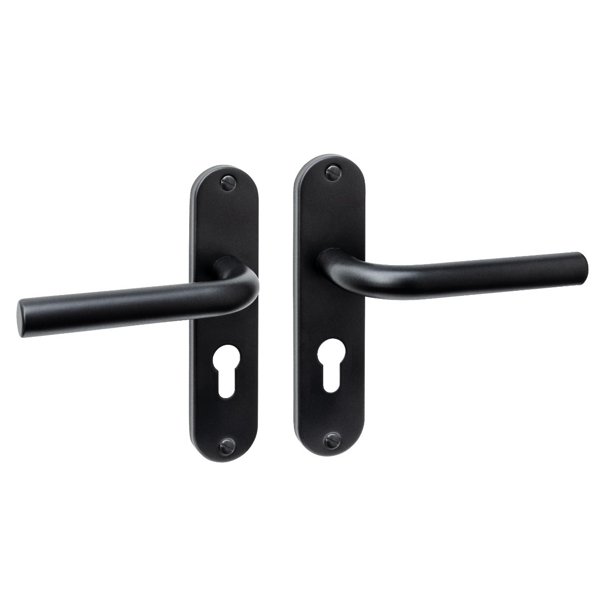 Intersteel deurkruk Luzern Basic op ovaal schild 185x41mm mat zwart met profielcilindergat 55 mm, vooraanzicht