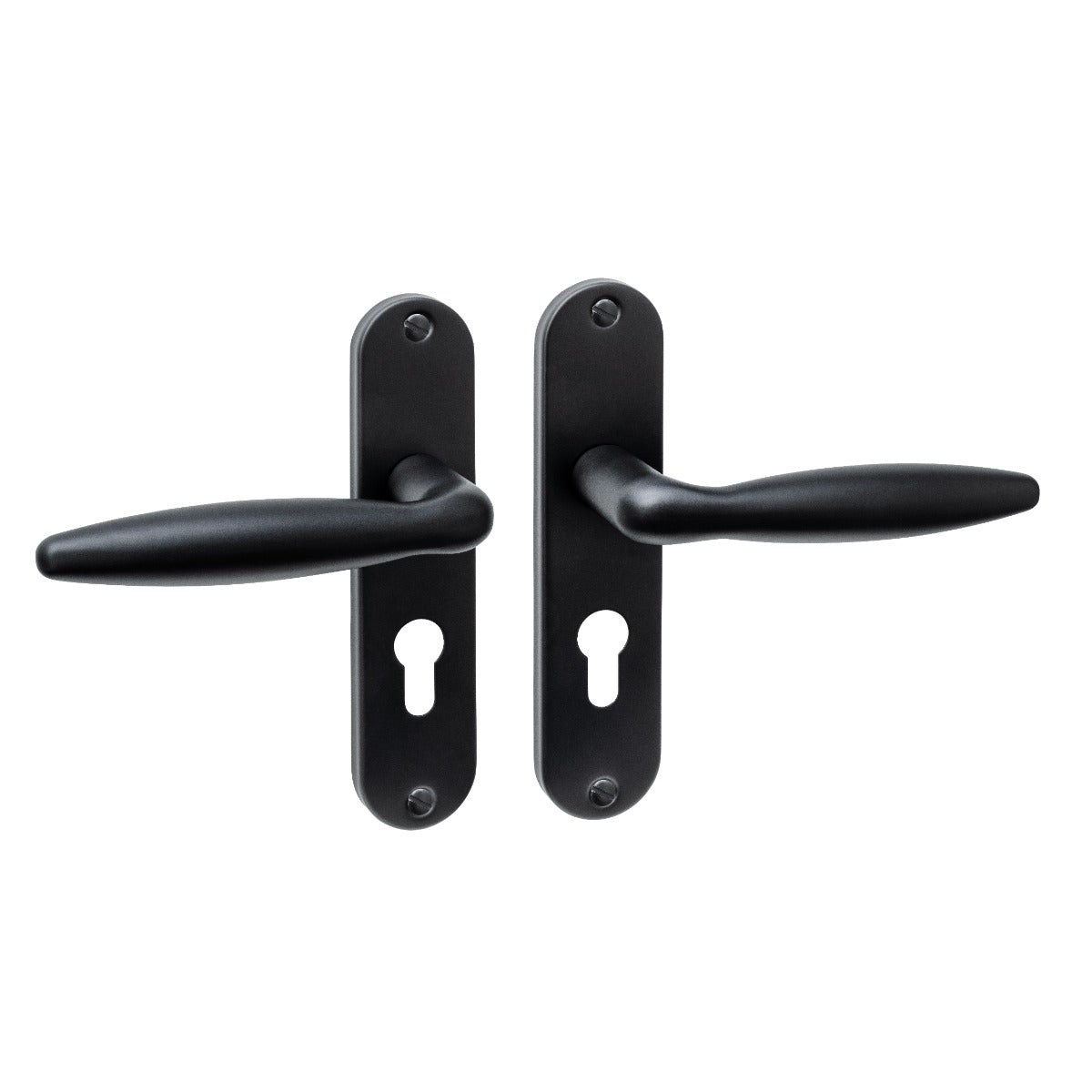 Intersteel deurkruk Jupiter Basic op ovaal schild profielcilinder 55 mm mat zwart vooraanzicht