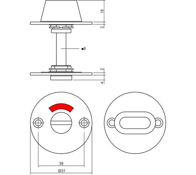Intersteel | Rozet toilet-/badkamersluiting | 2mm | Dun | RVS/Zwart - Deurbeslag-expert