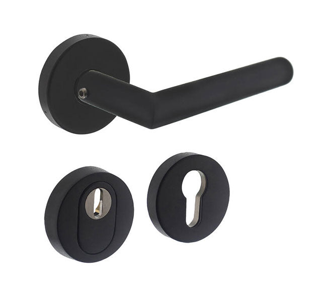 Intersteel Achterdeurbeslag set SKG3 Deurkruk Jura op massieve rozet ø53x10 mm met kerntrekbeveiliging mat zwart - Deurbeslag-expert