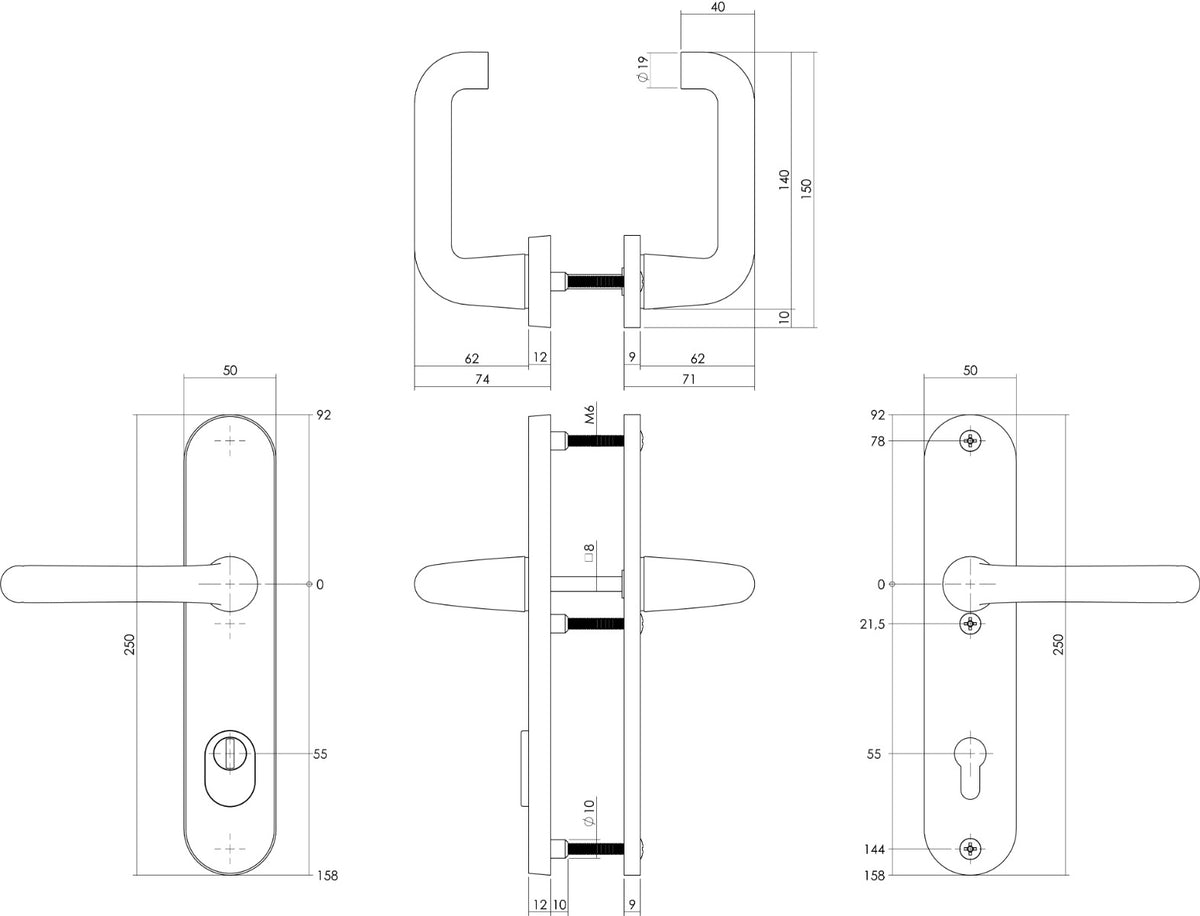 Intersteel achterdeurbeslag ovaal SKG*** aluminium zwart detail