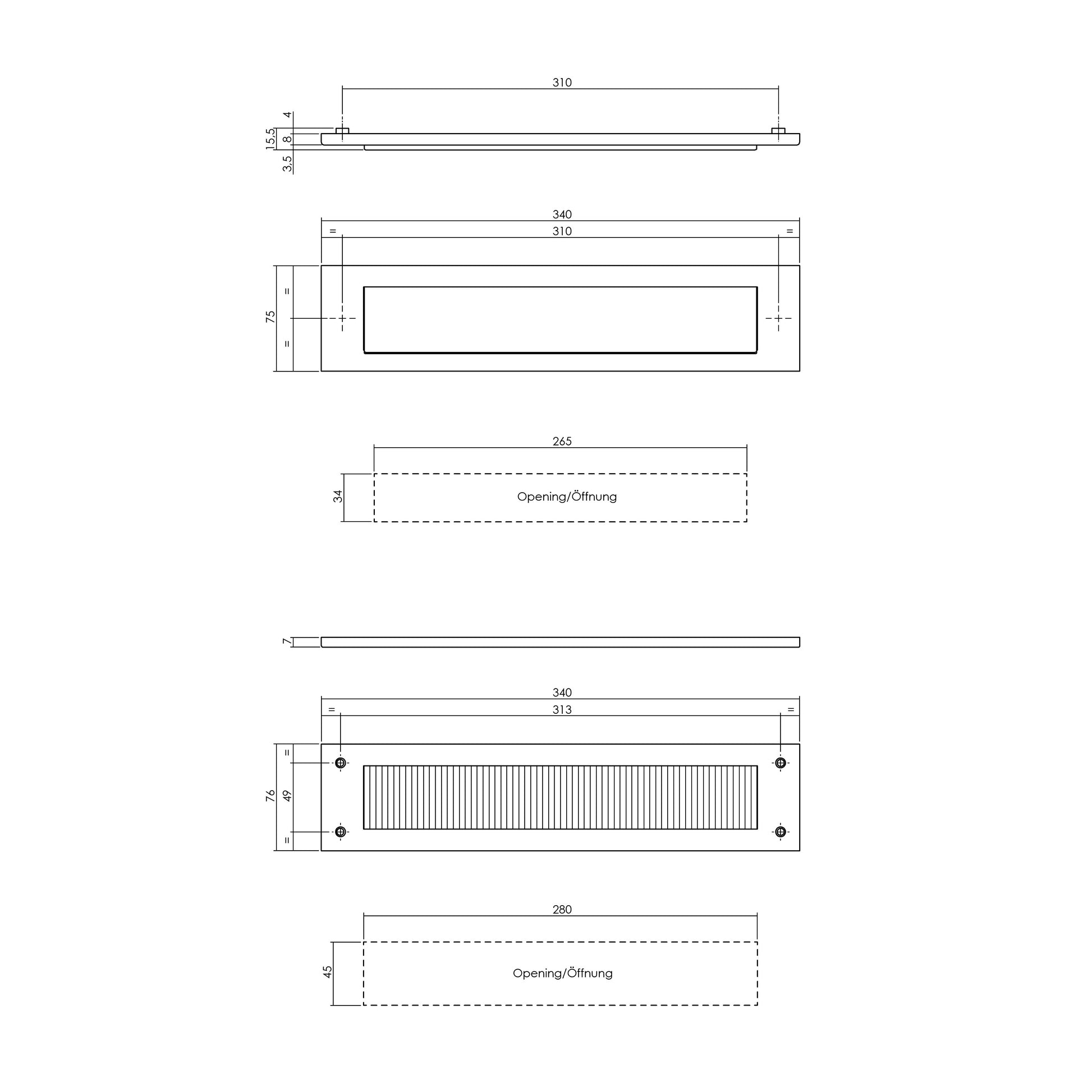 Intersteel set briefplaat en tochtwering rechthoekig RVS getrommeld - tochtwering binnenzijde