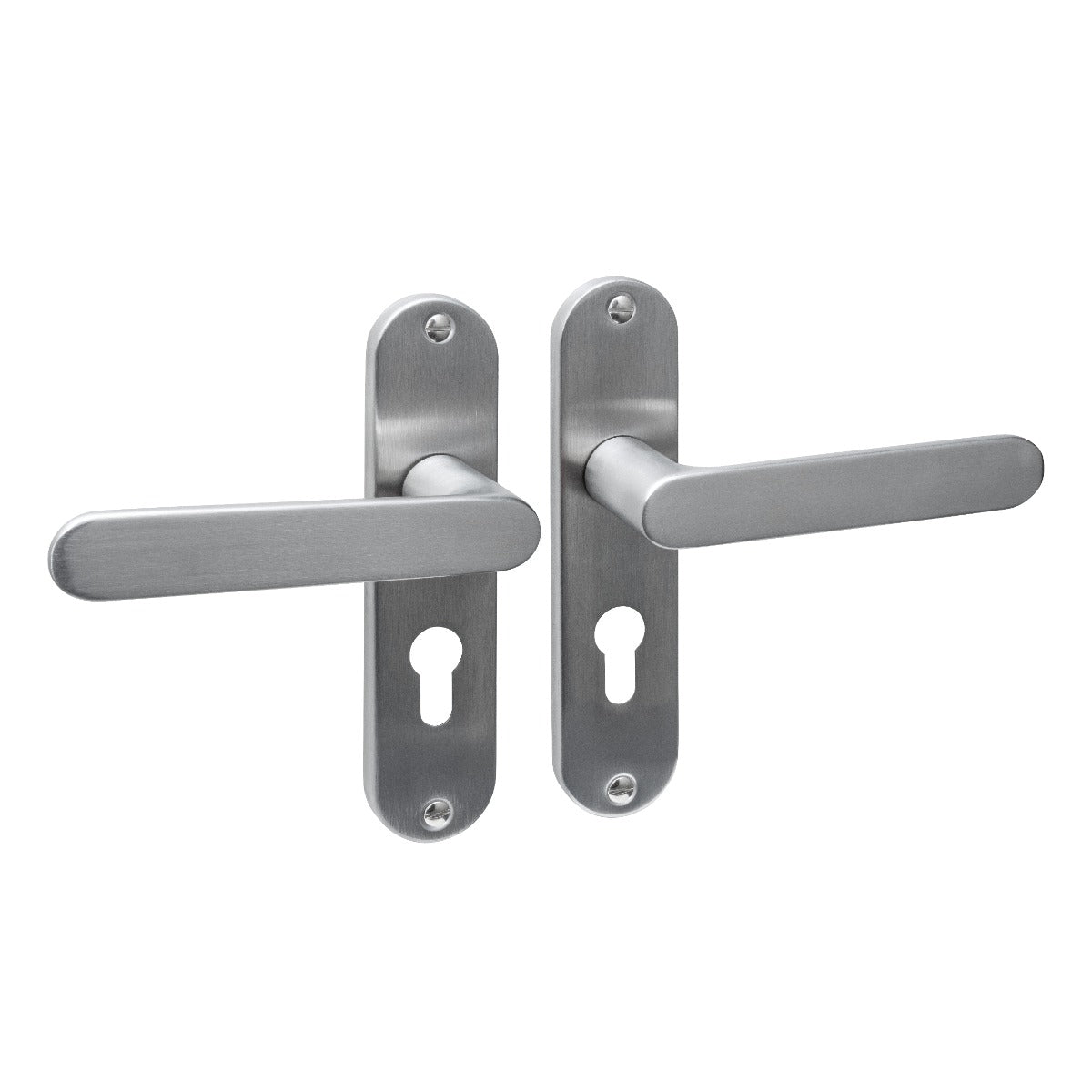 Intersteel Sora deurkruk profielcilinder 55 mm op ovaal schild RVS geborsteld, vooraanzicht