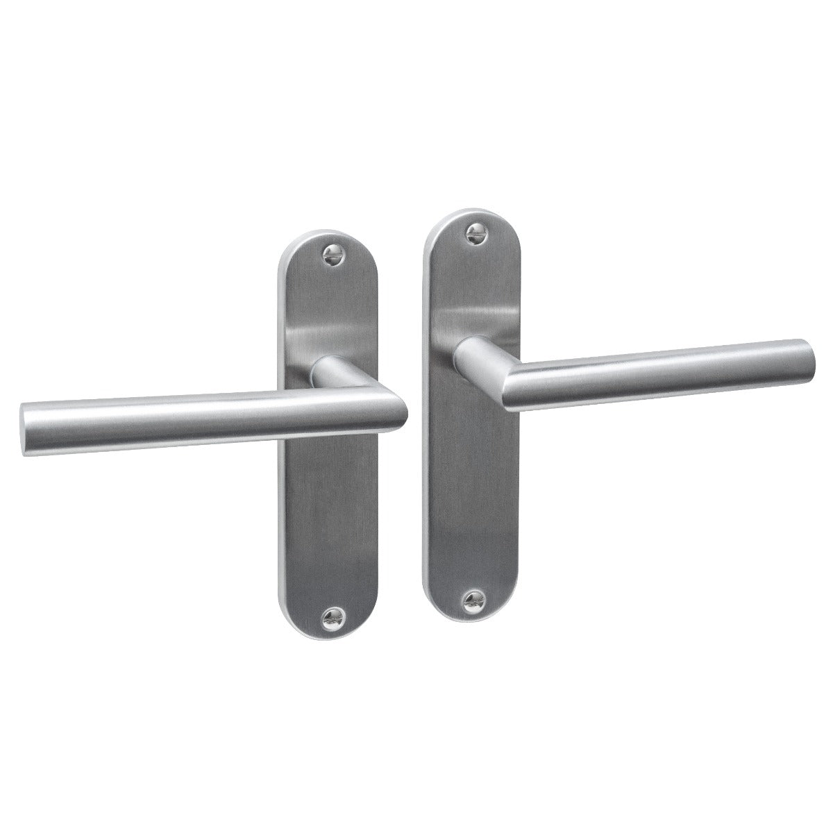 Intersteel deurkruk Jura Basic op ovaal schild blind, RVS geborsteld, vooraanzicht