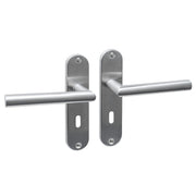 Intersteel deurkruk Jura Basic op ovaal schild sleutelgat 56 mm, RVS geborsteld, vooraanzicht