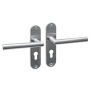 Intersteel deurkruk Jura Basic op ovaal schild profielcilinder 55 mm, RVS geborsteld, vooraanzicht