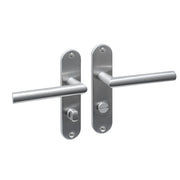 Intersteel deurkruk Jura Basic op ovaal schild met wc-sluiting 63/8, RVS geborsteld, vooraanzicht