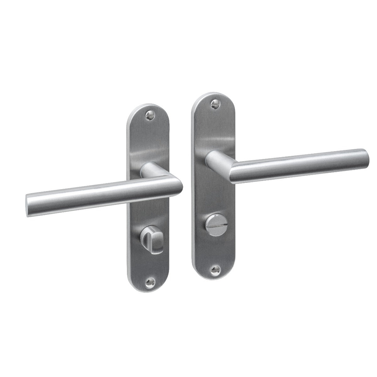 Intersteel deurkruk Jura Basic op ovaal schild met wc-sluiting 63/8, RVS geborsteld, vooraanzicht
