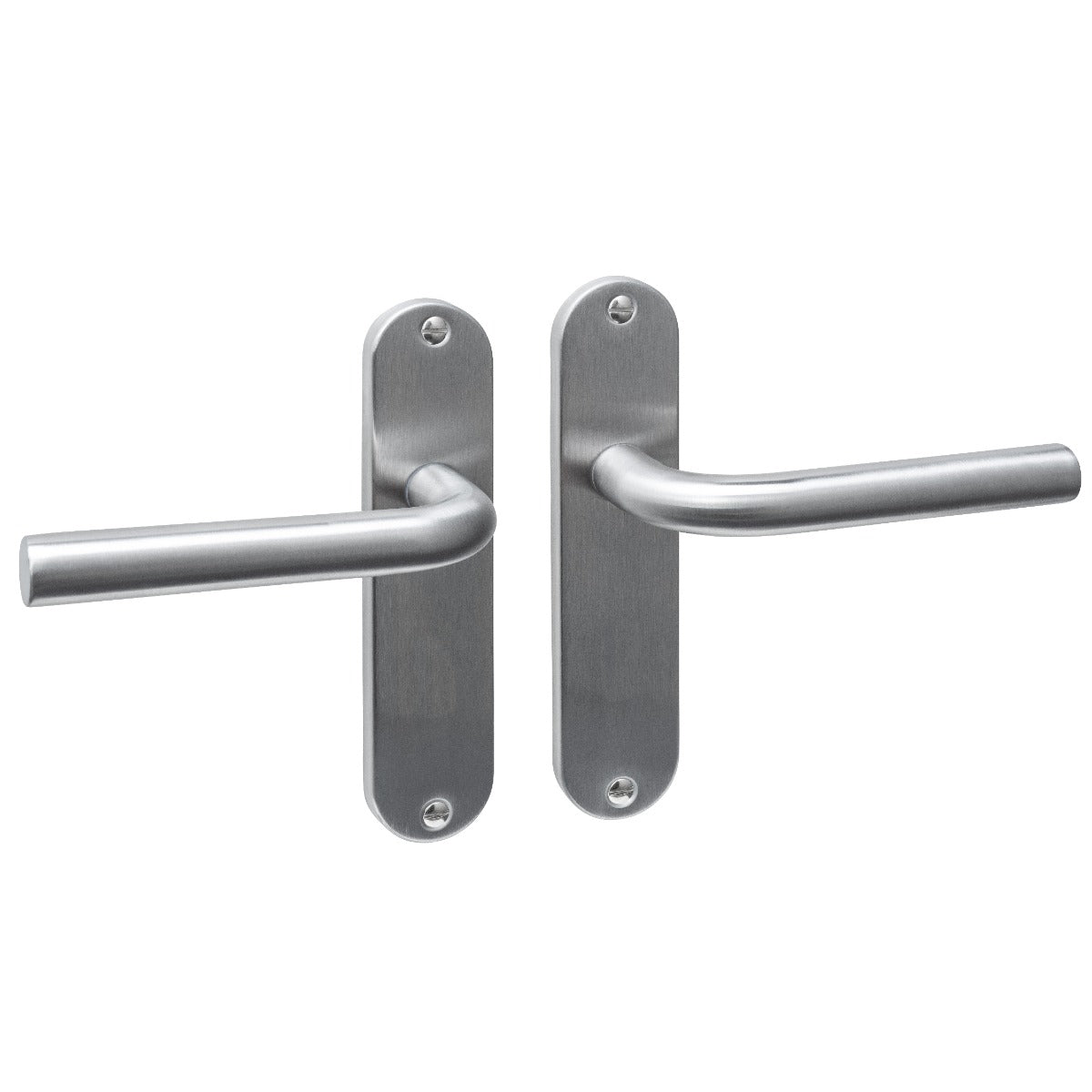 Intersteel deurkruk Luzern Basic op ovaal schild blind, RVS geborsteld, vooraanzicht