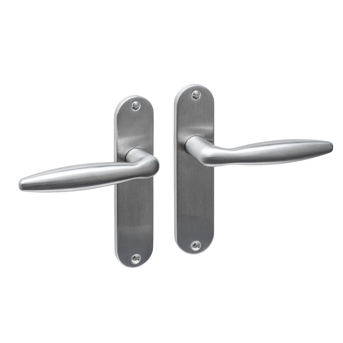 Intersteel Jupiter Basic deurkruk blind op ovaal schild, RVS geborsteld, vooraanzicht