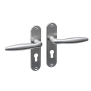 Intersteel deurkruk Jupiter Basic op ovaal schild profielcilinder 55 mm, RVS geborsteld, vooraanzicht
