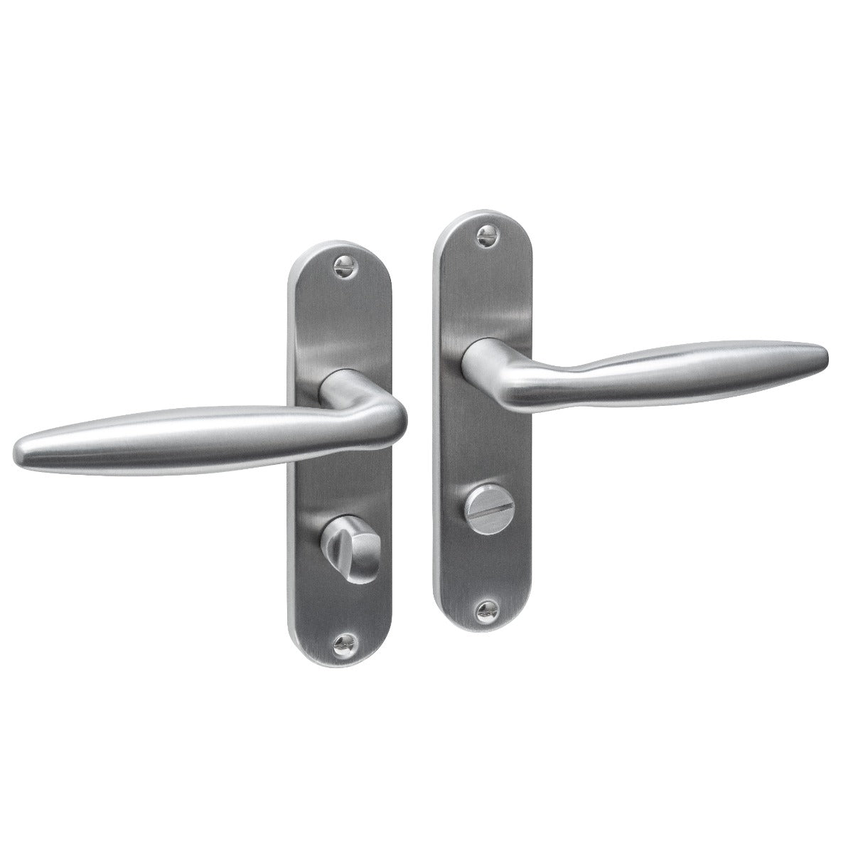 Intersteel deurkruk Jupiter Basic op ovaal schild met wc-sluiting 63/8, RVS geborsteld, vooraanzicht