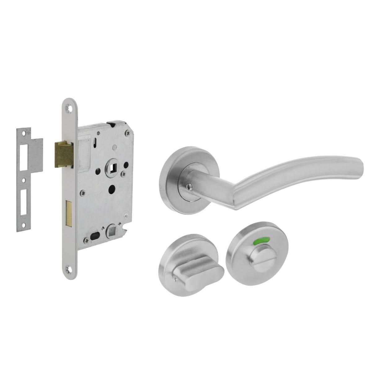 Intersteel Deurbeslag Set Toiletslot 63/8mm RVS Wit Met Deurkruk Jupiter en WC-Sluiting RVS