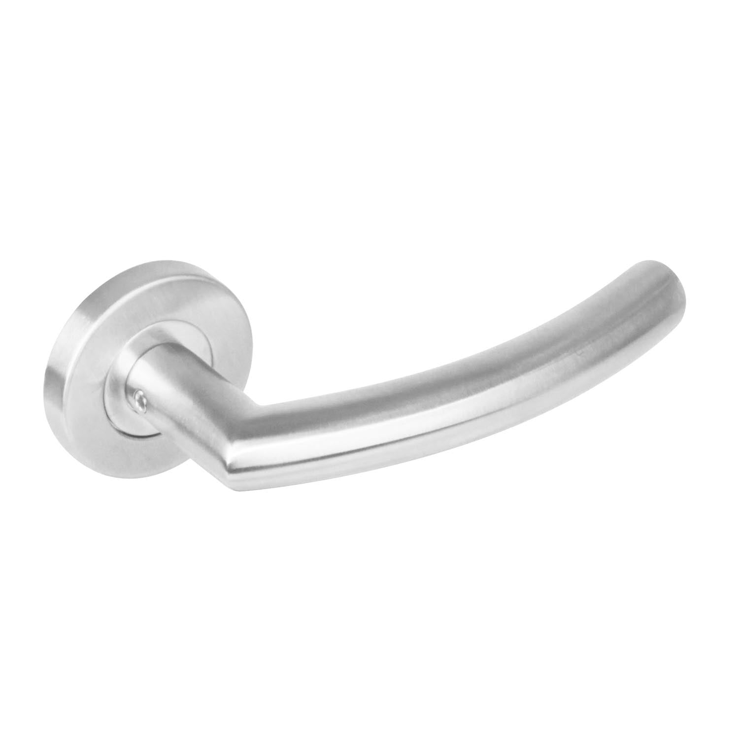 Intersteel deurkruk half rond 90° geveerd stalen rozet Ø53x8mm RVS – vooraanzicht