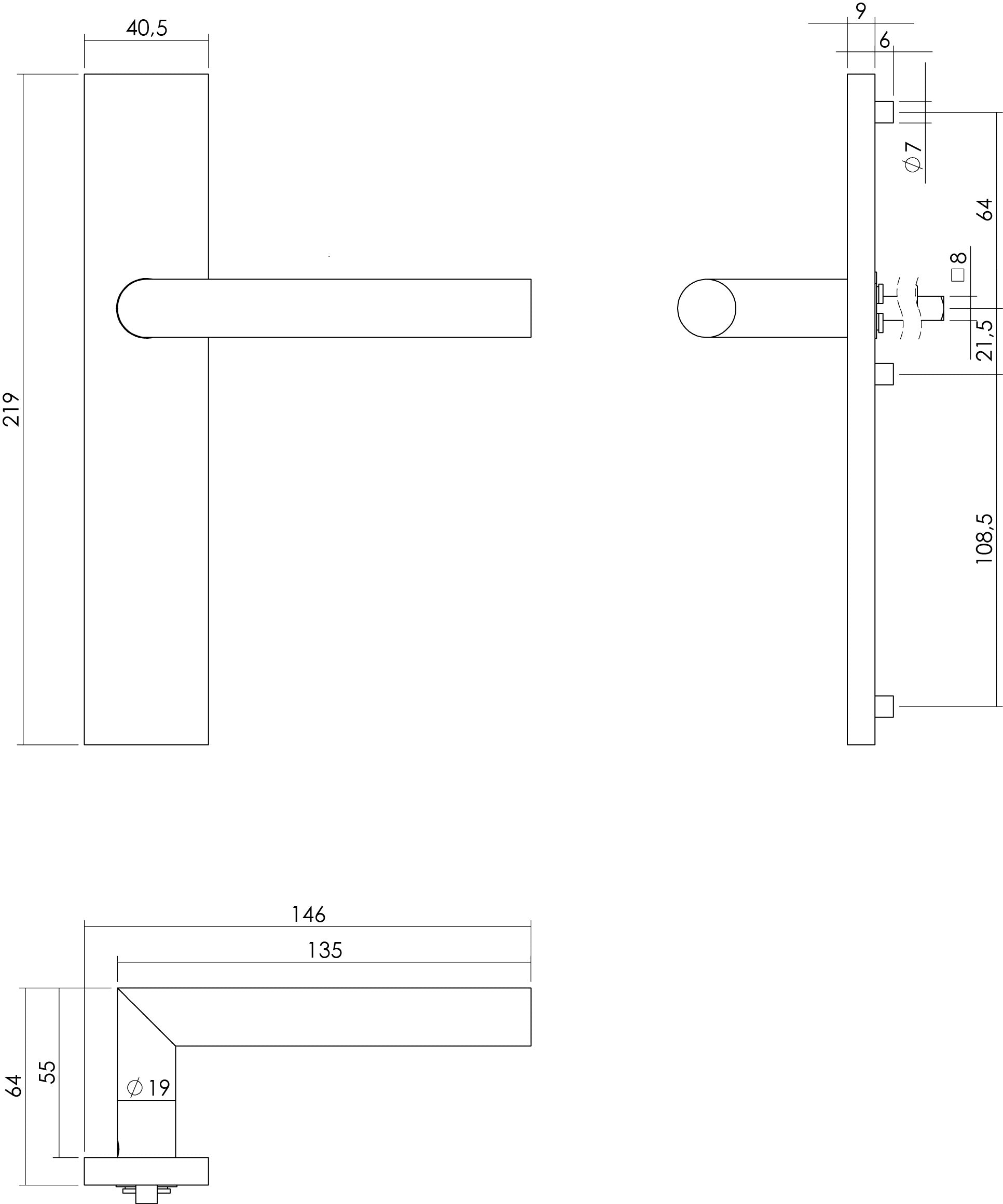 Intersteel deurkruk Hoek 90° rechthoekig schild rvs geborsteld detail