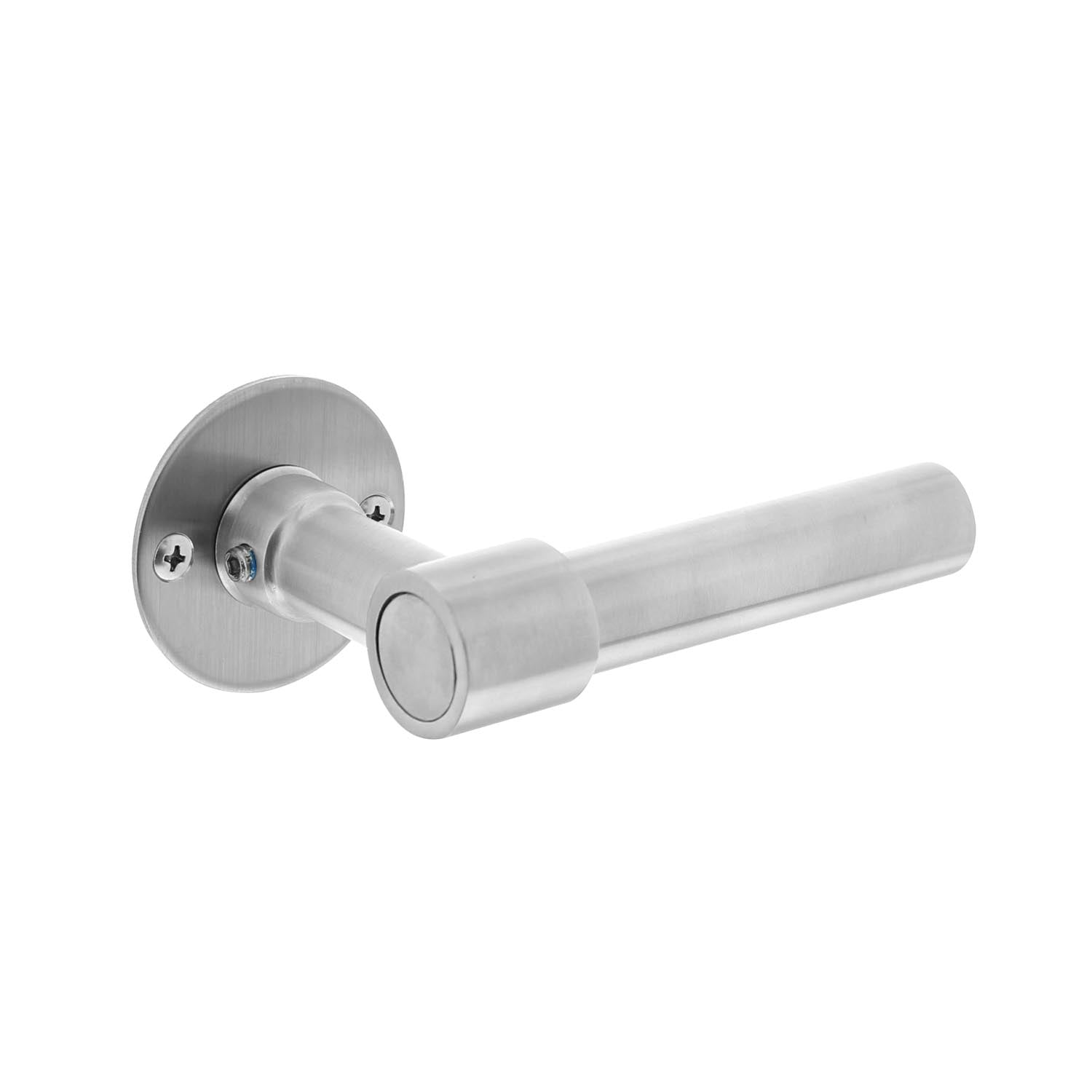 Deurkruk | L/L-Model | Recht + Ronde Platte Rozet | 50X2mm | RVS Geborsteld