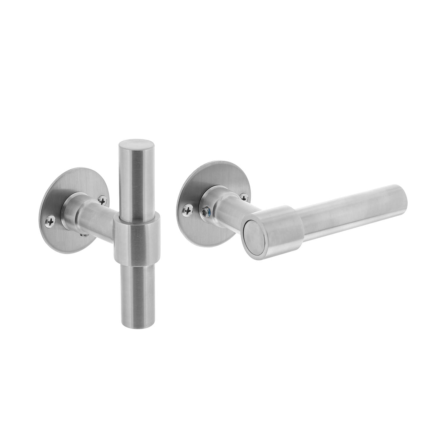 Deurkruk | L/T-Model | Recht + Ronde Platte Rozet | 50X2mm | RVS Geborsteld