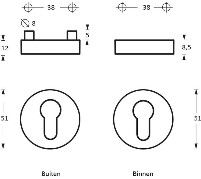 Intersteel SKG3 veiligheidsrozet rond RVS geborsteld detail