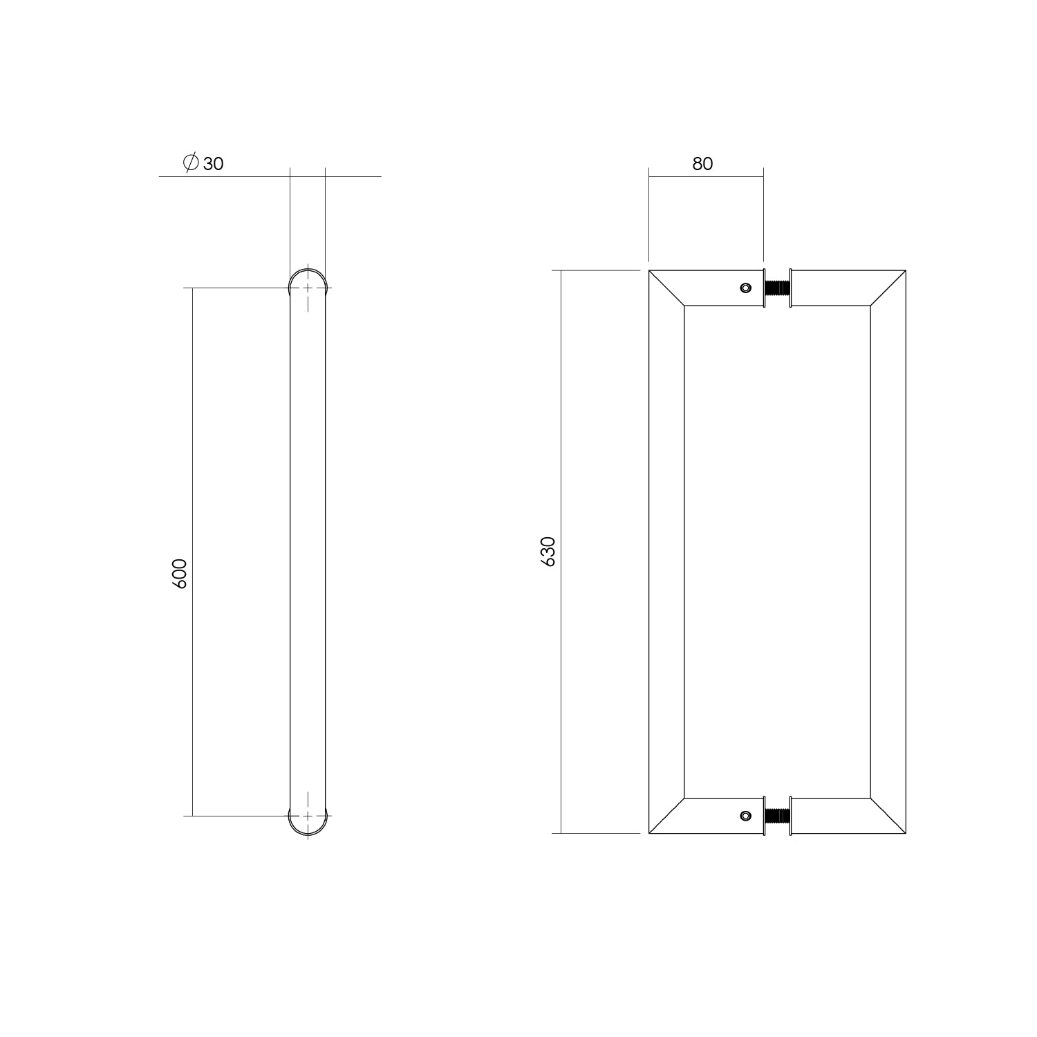 Intersteel Deurgrepen per paar recht-90° 630x80x30 HoH 600 rvs - Deurbeslag-expert