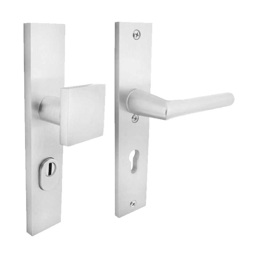 Intersteel | Veiligheidsbeslag met kerntrekbeveiliging SKG3 profielcilinder | Rechthoekig | Voordeurbeslag | Aluminium F1 - Deurbeslag-expert