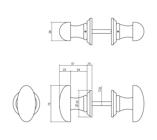 Intersteel | Knopkruk Glad met Ronde Rozet | Ovaal | Beukenhout