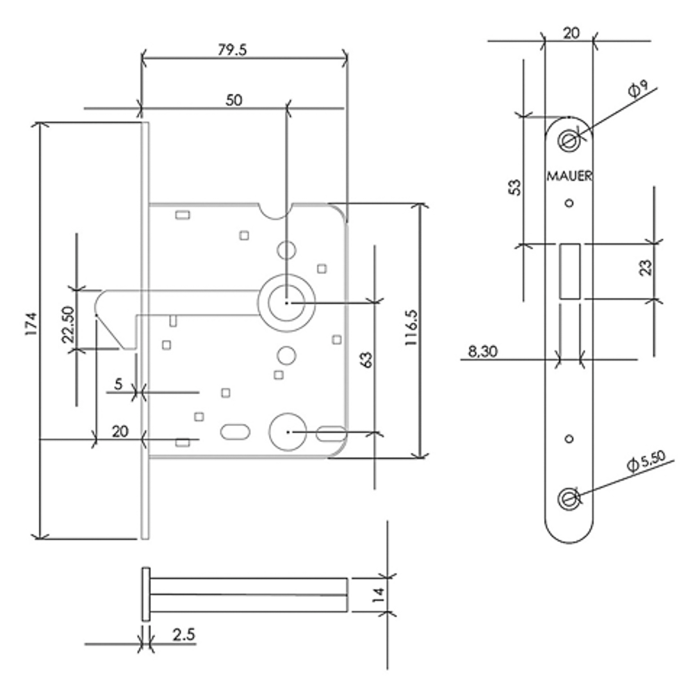Mauer 1134 BAD | Schuifdeurslot | RVS - Deurbeslag-expert