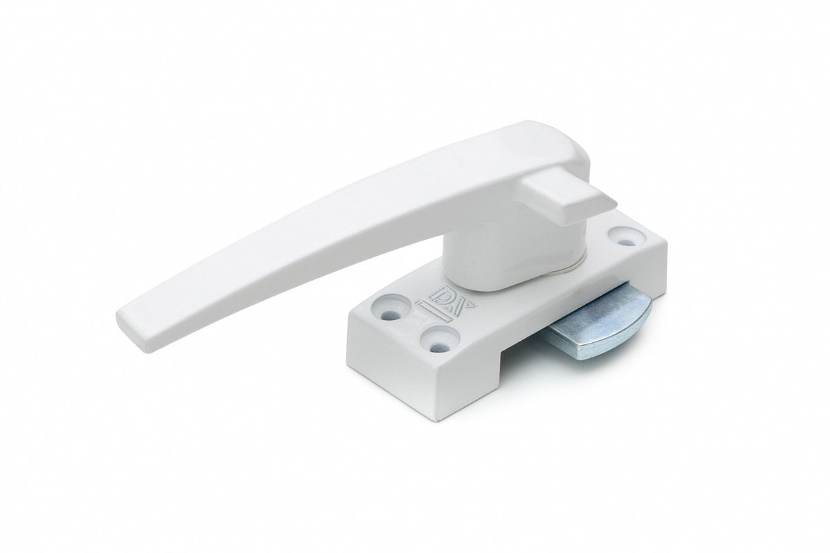 DX raamboompje zamak met witte epoxy coating linksdraaiend inclusief sluitplaatje, vooraanzicht