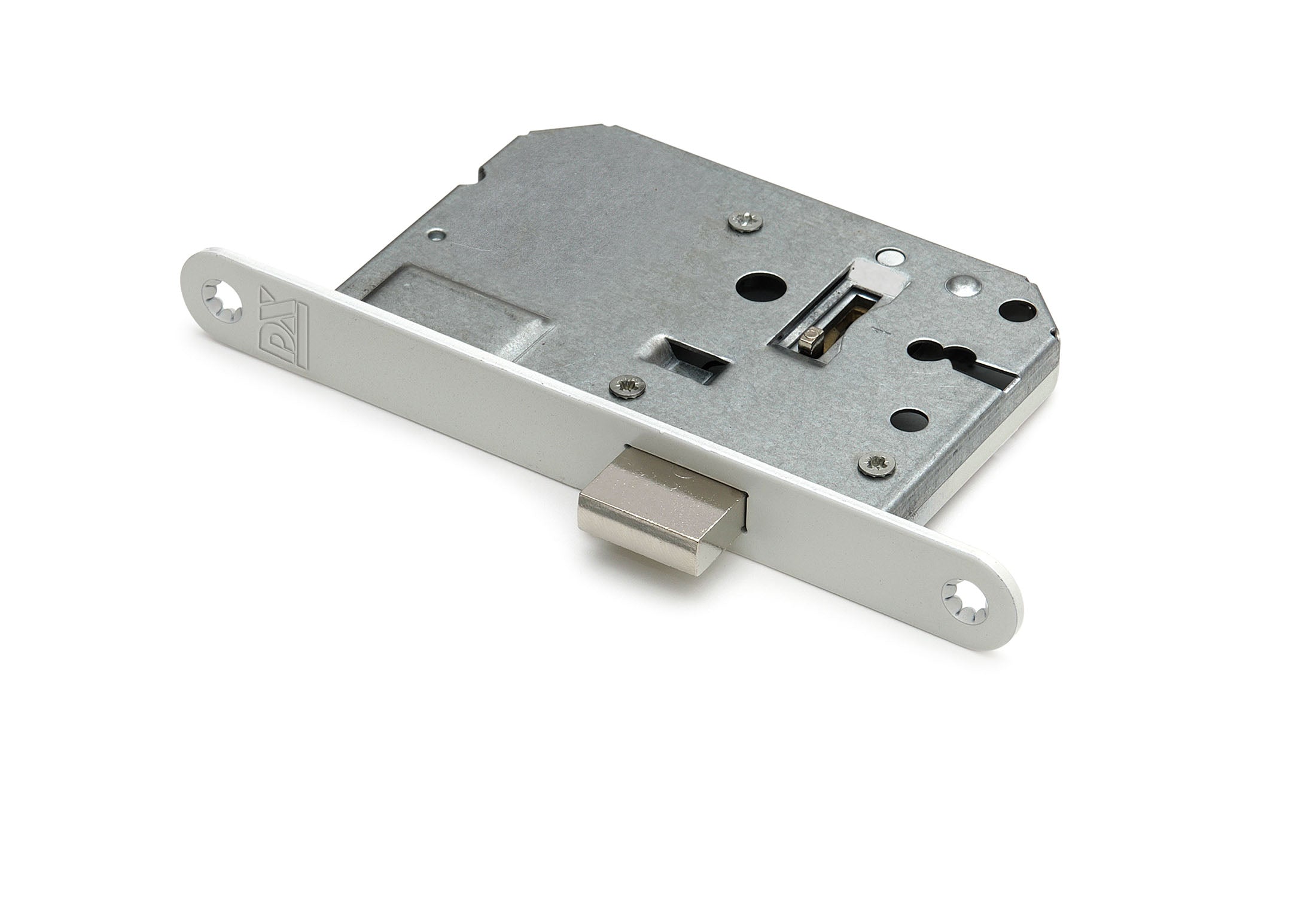 Dulimex DX kastslot 50 mm met ronde witte voorplaat en 2 sleutels, vooraanzicht
