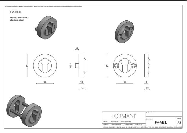 Formani | FV-VEIL | massieve veiligheidscilinderrozet | SKG*** | mat roestvast staal